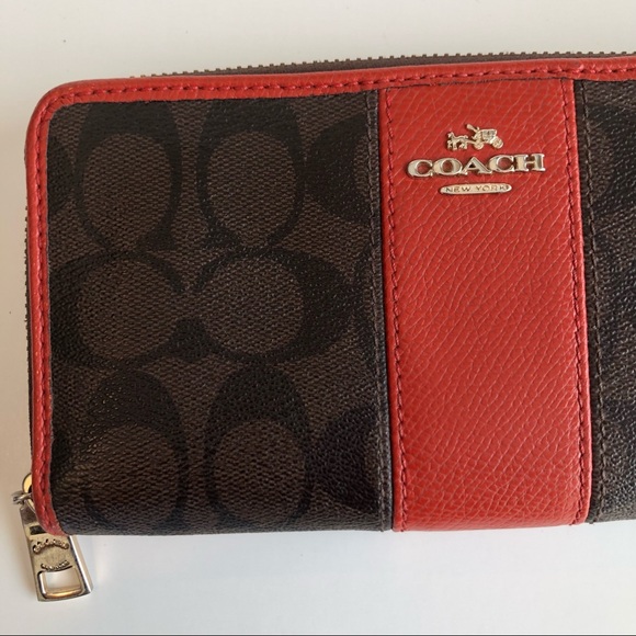 Brown & Orange Coach Leather Accordion Zip Wallet - Picture 3 of 12